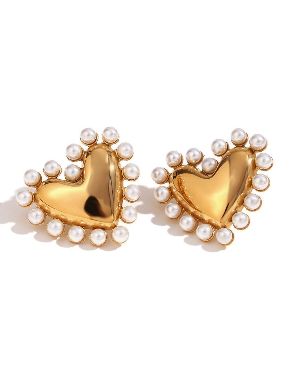 Gold Heart Earrings with Pearl Trim - Women Jewelry